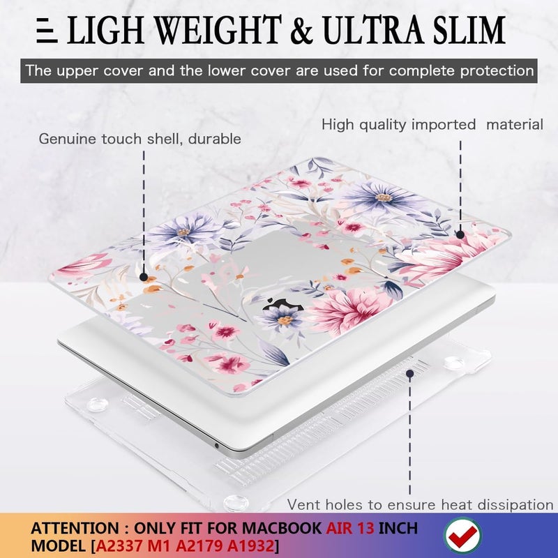 CISSOOK Flower Case for MacBook Air 13 Inch A2337 M1 A2179 A1932 Model 2021-2018 Released, Plastic Floral Cover with Keyboard Cover Protector for MacBook Air 13 with Touch ID，Flowers Watercolor - Image 4